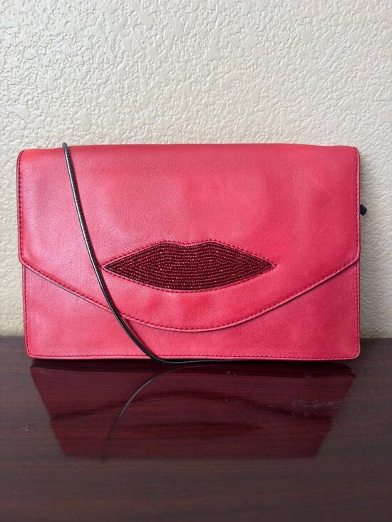 Banana Republic Handbags - Banana Republic L’Wren Scott Red Beaded Lips Shoulder Bag Clutch Purse NEW